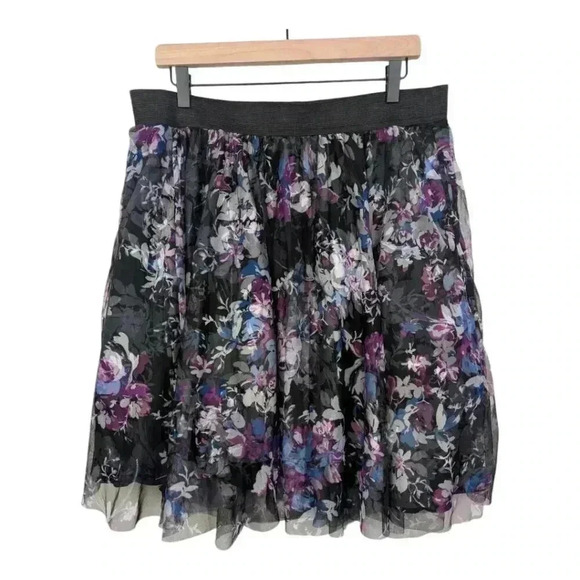 Torrid Women's Skirt Black Purple Floral Tulle Mesh Overlay Skater Full Size 0X - Picture 15 of 15
